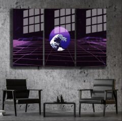 Ünlü Ressamlar ve Yapıtları Modern Yaşam Alanları İçin 3'lü Dikey Cam Tablo 703