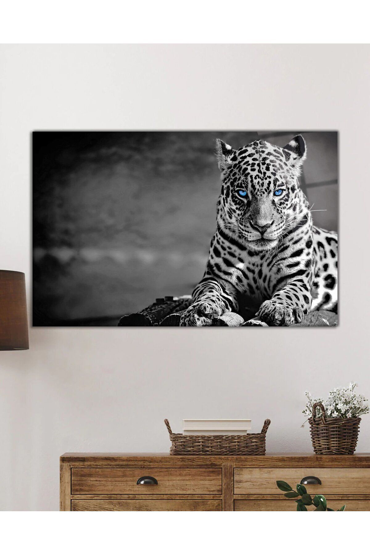 Çita Hayvan Portresi Cam Tablo, Ev Ve Ofis Duvar Dekoru,