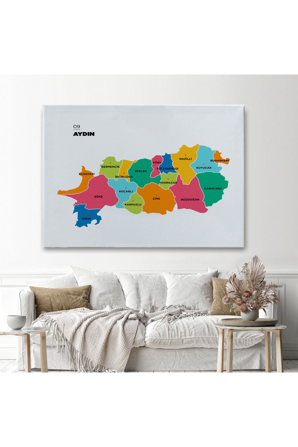 Aydın İli ve İlçeler Haritası Dekoratif Kanvas Tablo 1276
