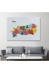 Aydın İli ve İlçeler Haritası Dekoratif Kanvas Tablo 1277