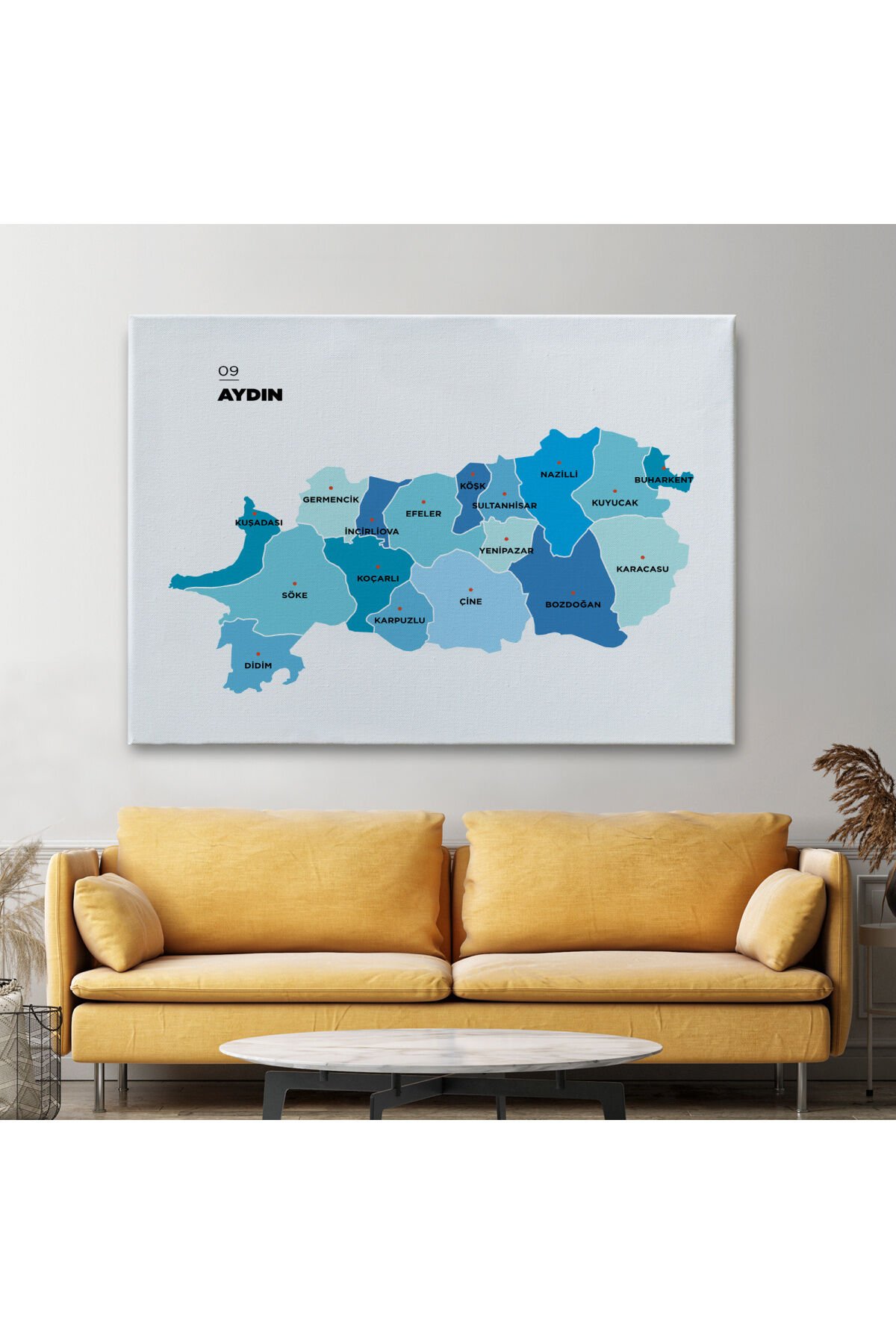 Aydın İli ve İlçeler Haritası Dekoratif Kanvas Tablo 1278