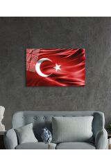 Kırmızı Dalgalı Türk Bayrağı Cam Tablo, Ev Ve Ofis Duvar Dekoru,  Büyük Temperli Cam Tablo