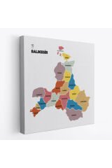 Balıkesir İli ve İlçeler Haritası Dekoratif Kanvas Tablo 1280