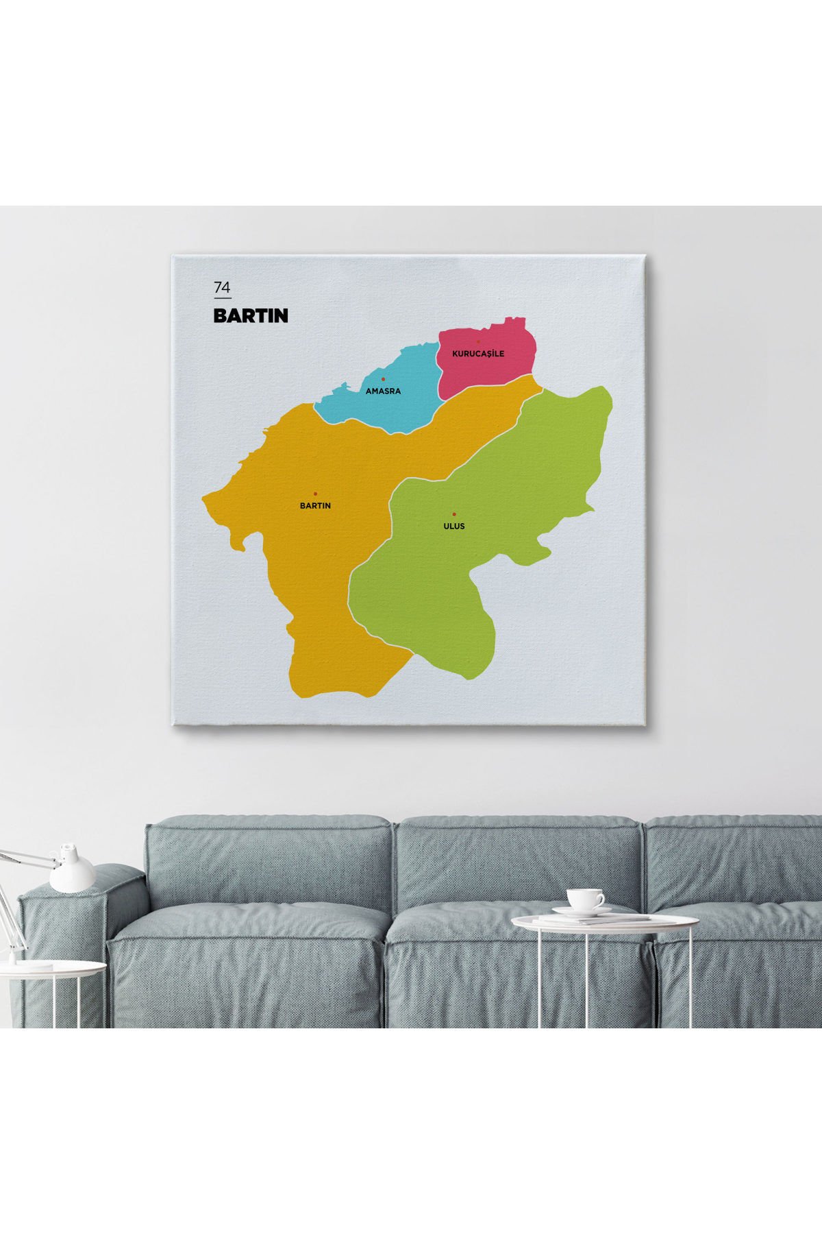 Bartın İli ve İlçeler Haritası Dekoratif Kanvas Tablo 1282