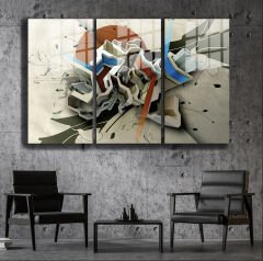 Ünlü Ressamlar ve Yapıtları Modern Yaşam Alanları İçin 3'lü Dikey Cam Tablo 713