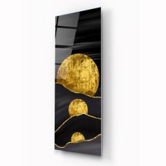 Soyut Gold Panoramik Cam Tablo Özel Tasarım Ofis, Mutfak Çocuk Odası, Salon Dekorasyon
