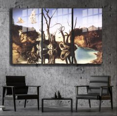 Ünlü Ressamlar ve Yapıtları Modern Yaşam Alanları İçin 3'lü Dikey Cam Tablo 718