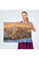 Eminönü Balıkçı Tekneleri Yağlıboya Görünümlü Kanvas Tablo-3598