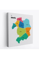 Bingöl İli ve İlçeler Haritası Dekoratif Kanvas Tablo 1294
