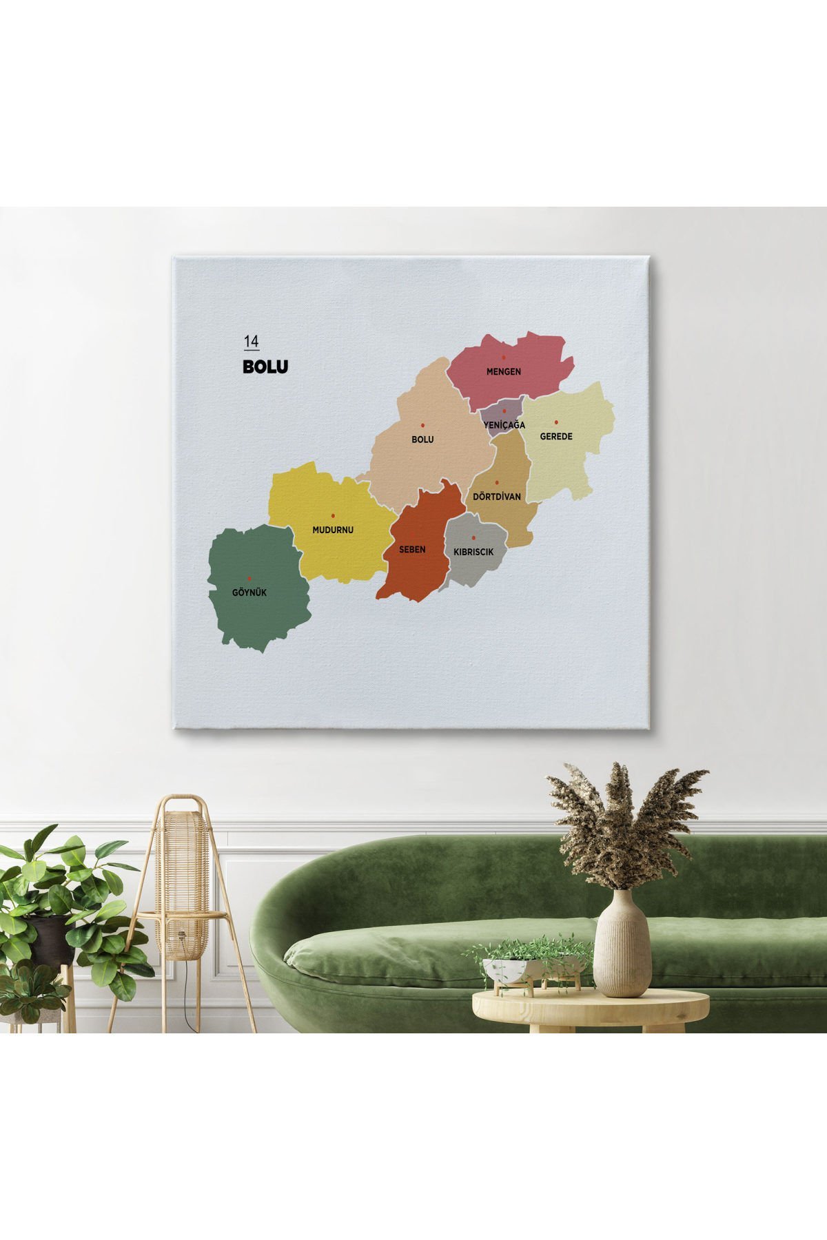 Bolu İli ve İlçeler Haritası Dekoratif Kanvas Tablo 1301