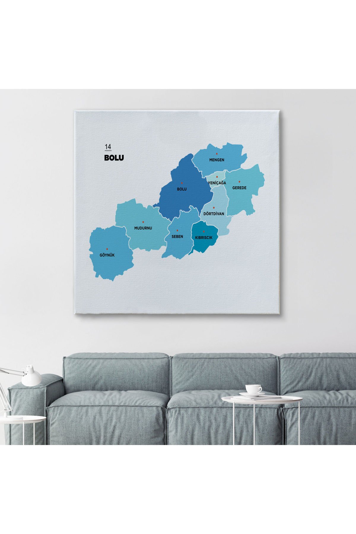 Bolu İli ve İlçeler Haritası Dekoratif Kanvas Tablo 1302