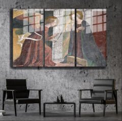 Ünlü Ressamlar ve Yapıtları Modern Yaşam Alanları İçin 3'lü Dikey Cam Tablo 733