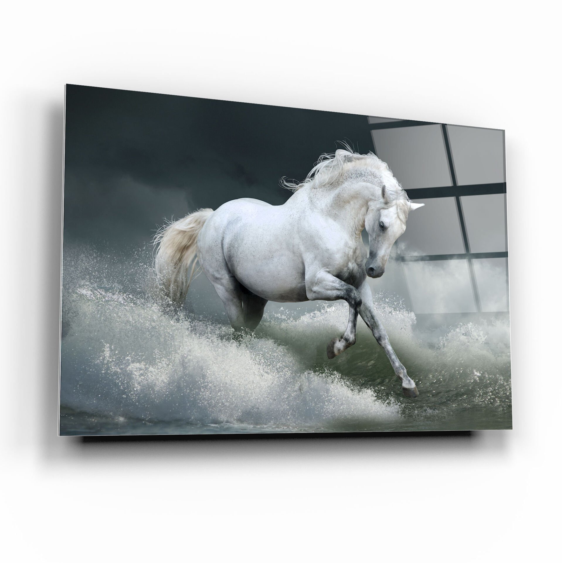 Dalgalar ve At Cam Tablo Özel Tasarım Ofis, Mutfak Çocuk Odası, Salon Dekorasyon