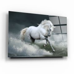 Dalgalar ve At Cam Tablo Özel Tasarım Ofis, Mutfak Çocuk Odası, Salon Dekorasyon