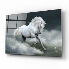 Dalgalar ve At Cam Tablo Özel Tasarım Ofis, Mutfak Çocuk Odası, Salon Dekorasyon