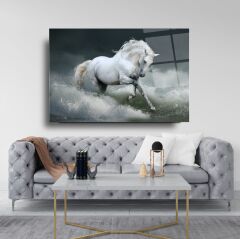 Dalgalar ve At Cam Tablo Özel Tasarım Ofis, Mutfak Çocuk Odası, Salon Dekorasyon