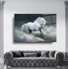 Dalgalar ve At Cam Tablo Özel Tasarım Ofis, Mutfak Çocuk Odası, Salon Dekorasyon