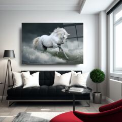 Dalgalar ve At Cam Tablo Özel Tasarım Ofis, Mutfak Çocuk Odası, Salon Dekorasyon