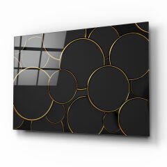 Gold Halkalar Cam Tablo Özel Tasarım Ofis, Mutfak Çocuk Odası, Salon Dekorasyon