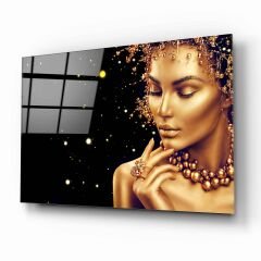 Gold Kadın Cam Tablo Özel Tasarım Ofis, Mutfak Çocuk Odası, Salon Dekorasyon