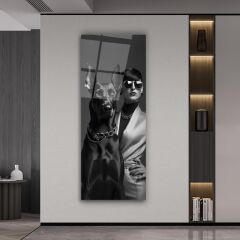 Kadın Ve Köpek Panoramik Cam Tablo Özel Tasarım Ofis, Mutfak Çocuk Odası, Salon Dekorasyon