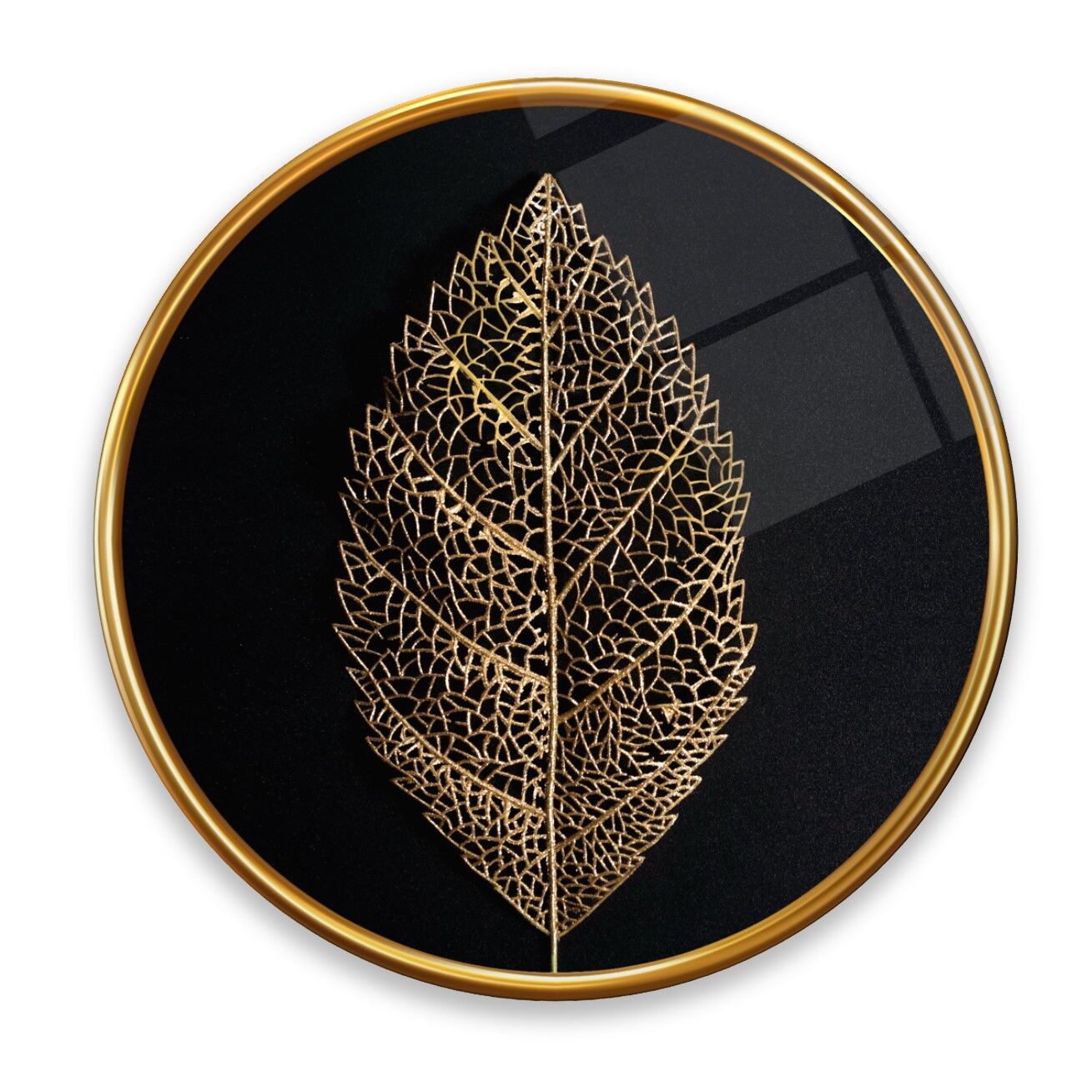 Gold Yaprak Yuvarlak Cam Tablo | Hediyelik, Dekoratif, Ofis, Mutfak
