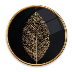 Gold Yaprak Yuvarlak Cam Tablo | Hediyelik, Dekoratif, Ofis, Mutfak