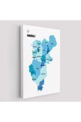 Denizli İli ve İlçeler Haritası Dekoratif Kanvas Tablo 1320