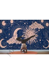Astroloji Retro Uzay Güneş Ay Bulut Duvar Duvar Kağıdı-5535