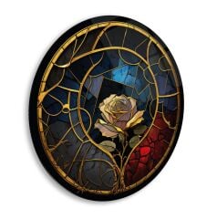Gül Vitray Yuvarlak Cam Tablo | Hediyelik, Dekoratif, Ofis, Mutfak