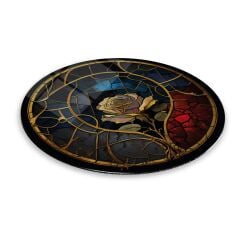 Gül Vitray Yuvarlak Cam Tablo | Hediyelik, Dekoratif, Ofis, Mutfak