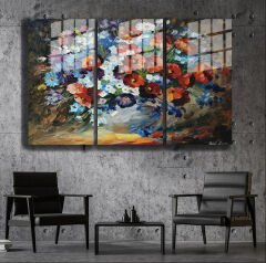Ünlü Ressamlar ve Yapıtları Modern Yaşam Alanları İçin 3'lü Dikey Cam Tablo 758