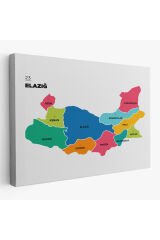 Elazığ İli ve İlçeler Haritası Dekoratif Kanvas Tablo 1330
