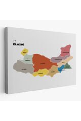 Elazığ İli ve İlçeler Haritası Dekoratif Kanvas Tablo 1331