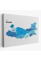Elazığ İli ve İlçeler Haritası Dekoratif Kanvas Tablo 1332