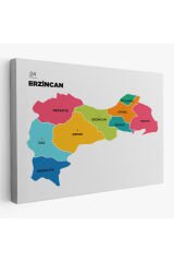 Erzincan İli ve İlçeler Haritası Dekoratif Kanvas Tablo 1333