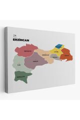 Erzincan İli ve İlçeler Haritası Dekoratif Kanvas Tablo 1334