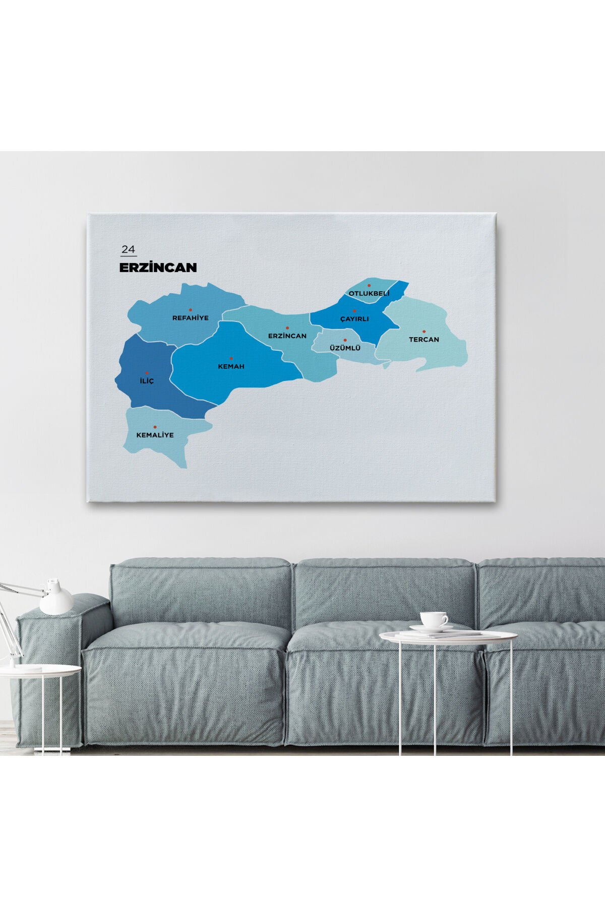 Erzincan İli ve İlçeler Haritası Dekoratif Kanvas Tablo 1335