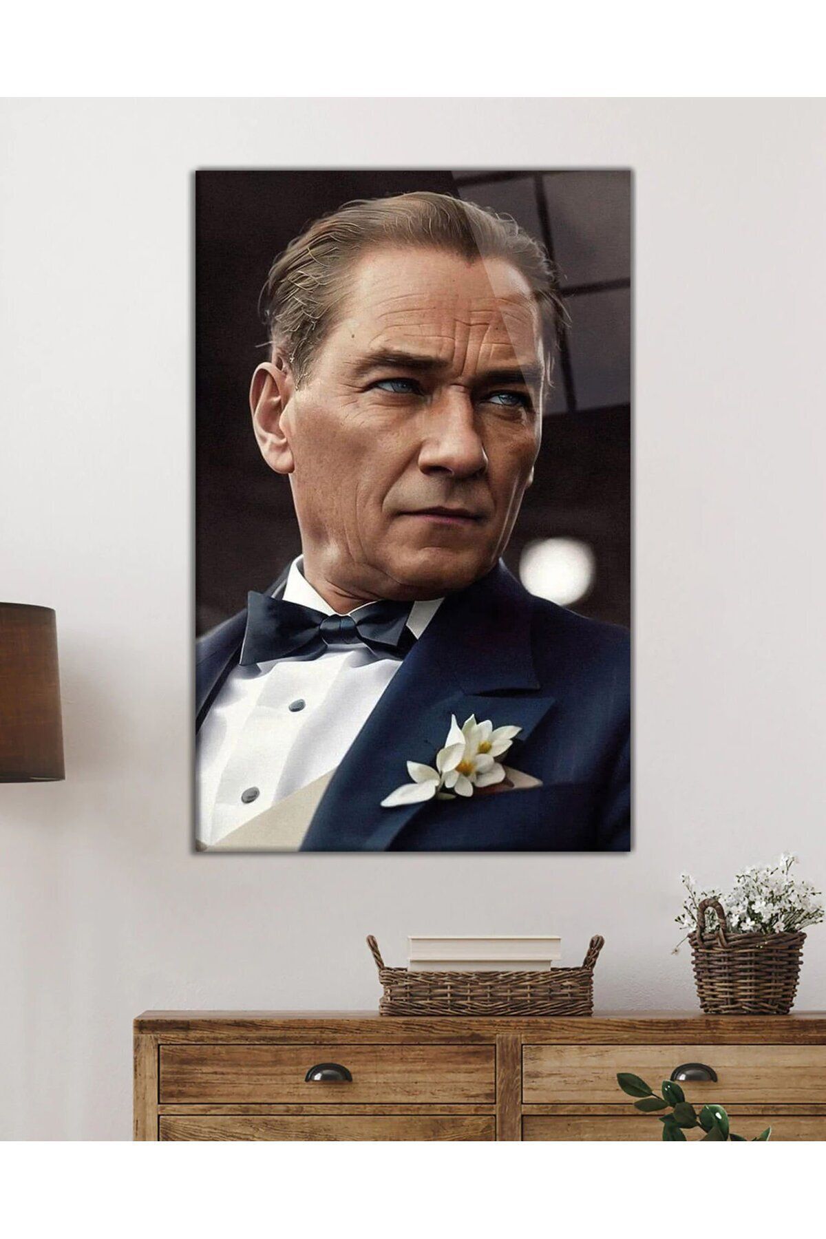 Yapay Zeka Atatürk Portresi Cam Tablo, Ev Ve Ofis Duvar Dekoru,  Büyük Temperli Cam Tablo