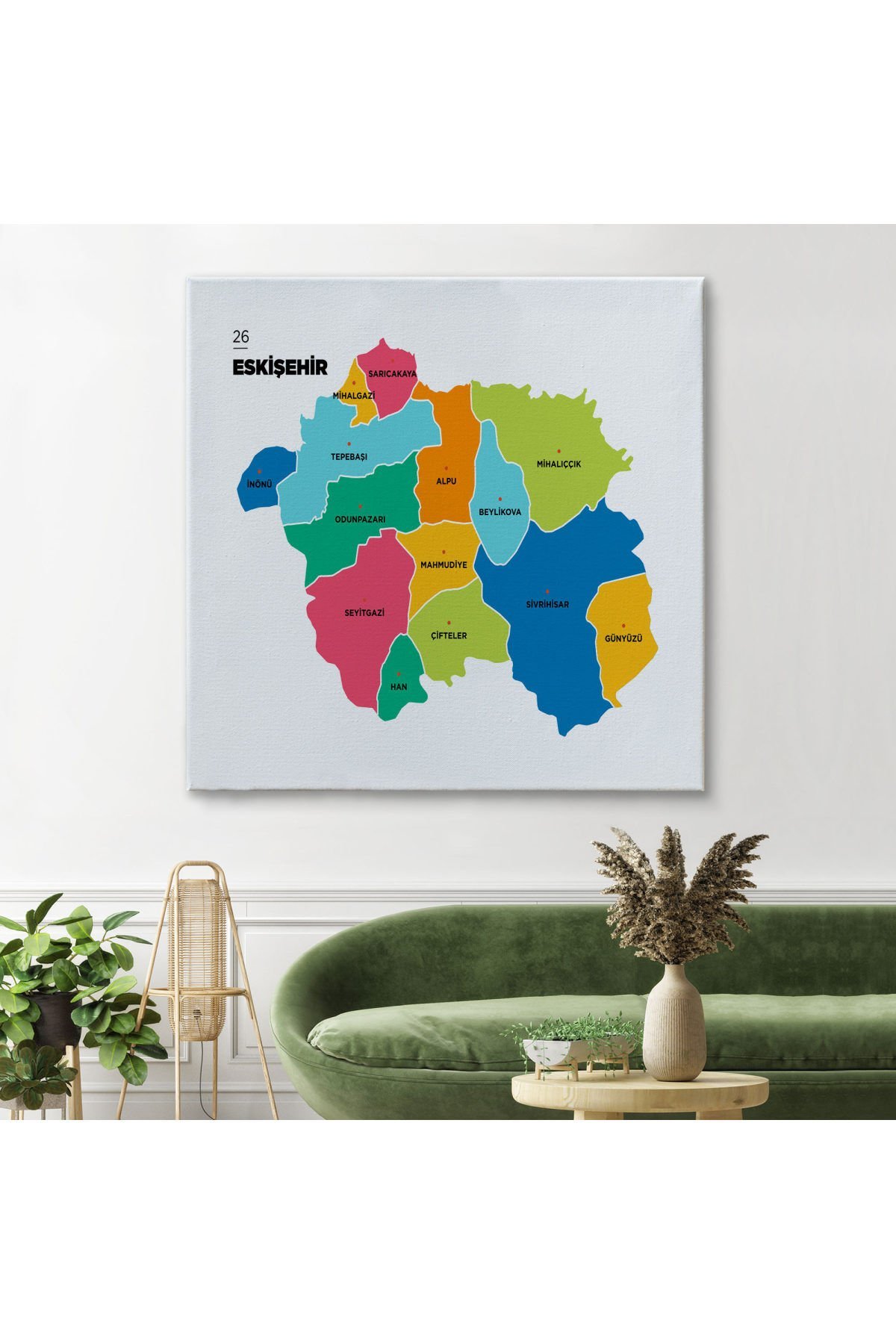 Eskişehir İli ve İlçeler Haritası Dekoratif Kanvas Tablo 1339