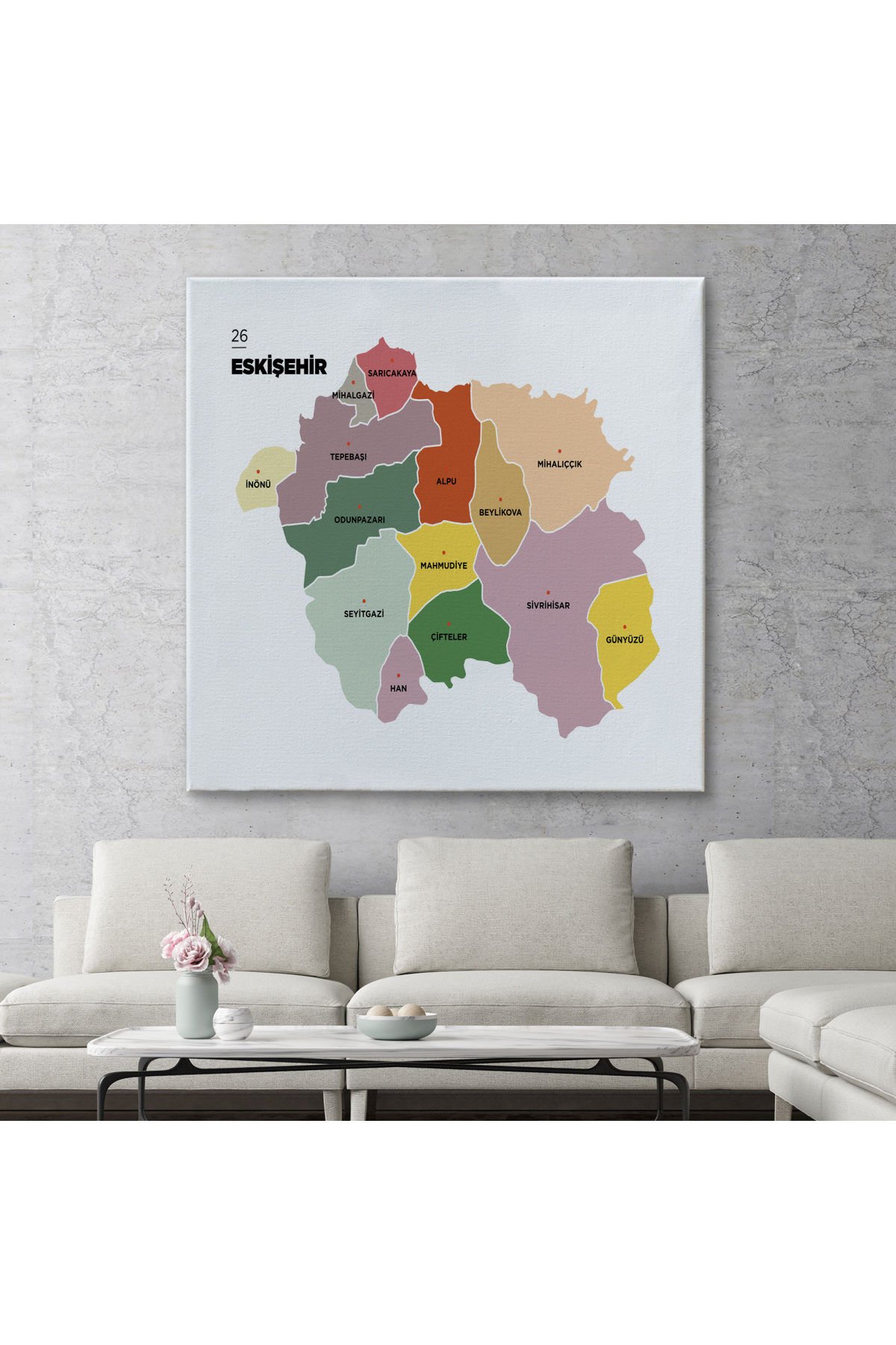 Eskişehir İli ve İlçeler Haritası Dekoratif Kanvas Tablo 1340