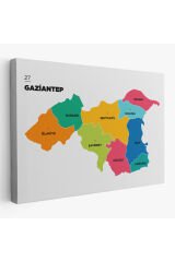 Gaziantep İli ve İlçeler Haritası Dekoratif Kanvas Tablo 1342