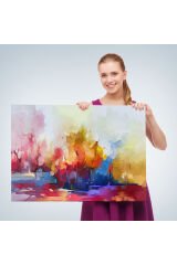 Fırça Darbeli Soyut Modern Sanat Yağlıboya Görünüm Kanvas Duvar Tablosu-3652