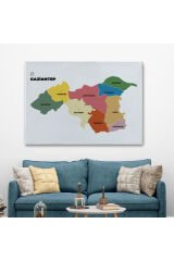 Gaziantep İli ve İlçeler Haritası Dekoratif Kanvas Tablo 1343