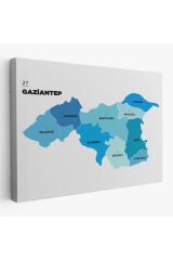 Gaziantep İli ve İlçeler Haritası Dekoratif Kanvas Tablo 1344