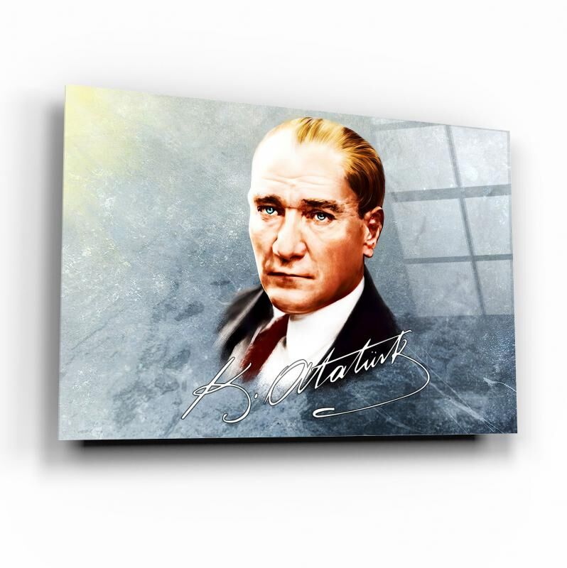 Atatürk Portresi Cam Tablo Özel Tasarım Ofis, Mutfak Çocuk Odası, Salon Dekorasyon