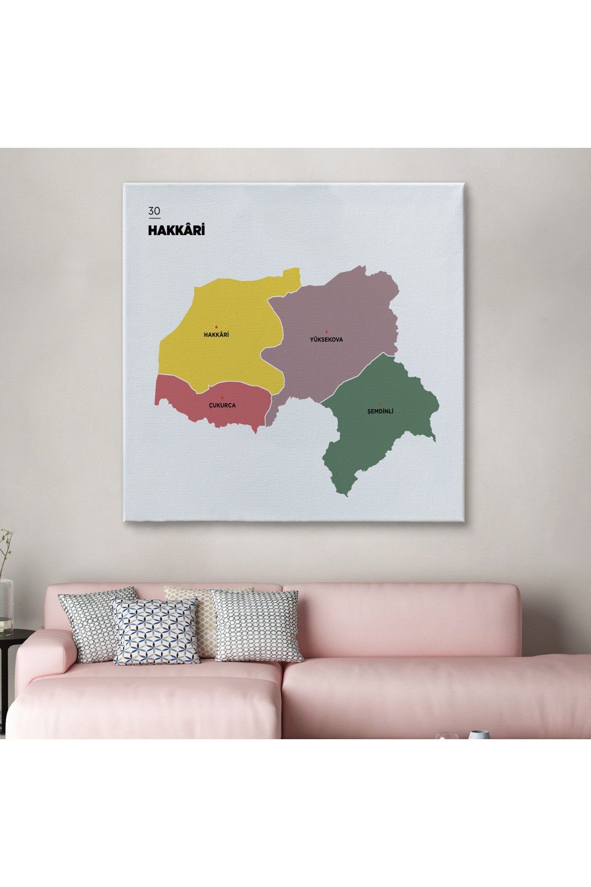 Hakkari İli ve İlçeler Haritası Dekoratif Kanvas Tablo 1352
