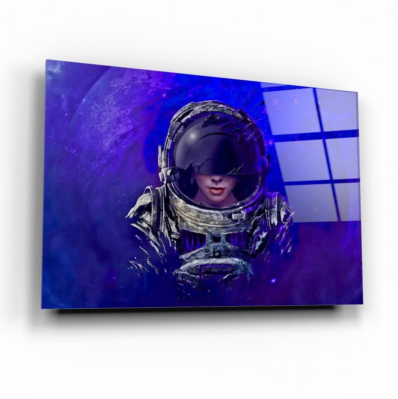 Kadın Astronot Cam Tablo Özel Tasarım Ofis, Mutfak Çocuk Odası, Salon Dekorasyon