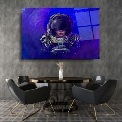 Kadın Astronot Cam Tablo Özel Tasarım Ofis, Mutfak Çocuk Odası, Salon Dekorasyon