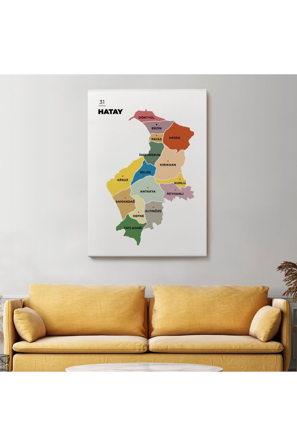 Hatay İli ve İlçeler Haritası Dekoratif Kanvas Tablo 1355